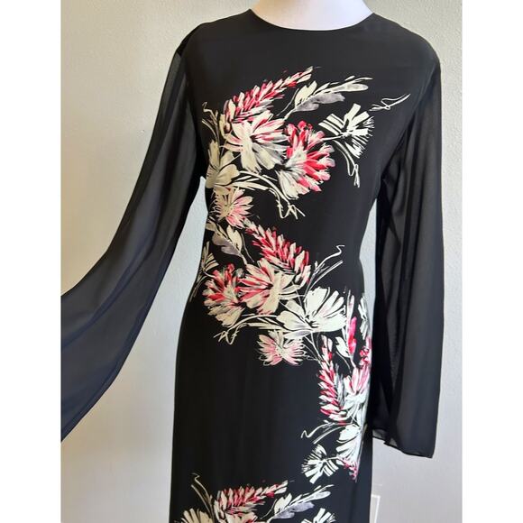 black floral Dress midi Tropical sheer long sleeve MSRP $128 Wedding Guest 8 - Picture 1 of 14